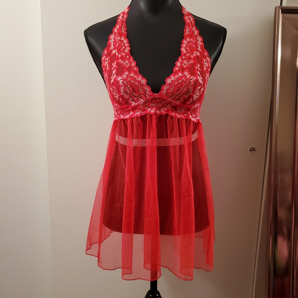 Victoria's Secret | Red Lace & Mesh Halter Babydoll